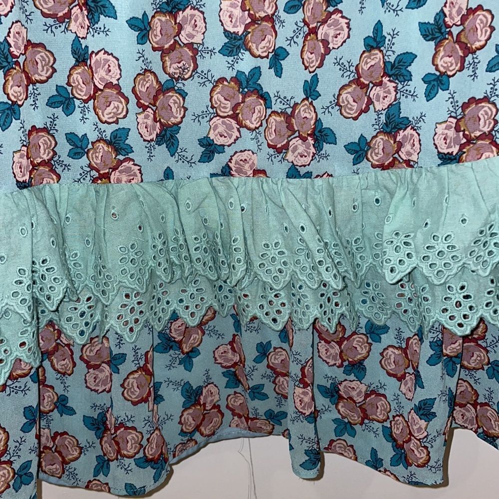 The Shirt By Rochelle Behrens Floral Blue Eyelet Mini Dress Size Large - Picture 3 of 5